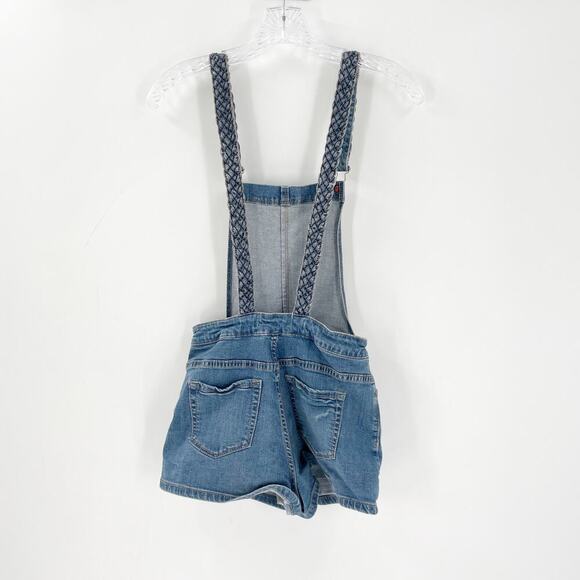 Bullhead Denim Braided Strap Medium Wash Overall Shorts Blue Women's Size 26 - Picture 6 of 7